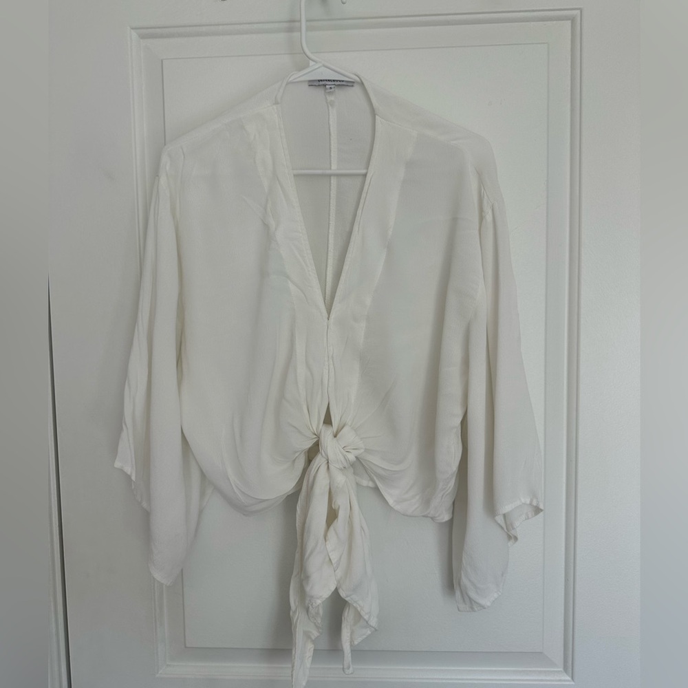 Olivaceous Cream Tie-Front Blouse
